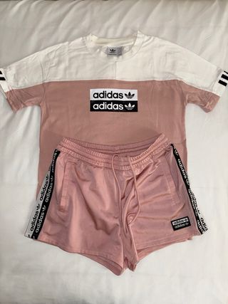Conjunto Adidas rosa y blanco