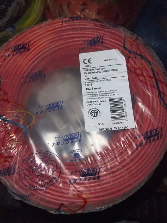 Filo elettrico rosso 2,5 mmq