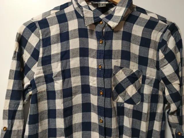 Camisa cuadros mujer azul y beige