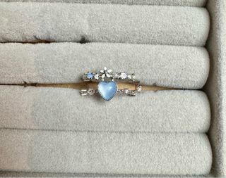 Anel Flor Coração Azul Prata