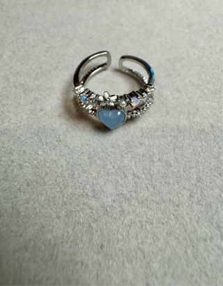 Anel Flor Coração Azul Prata