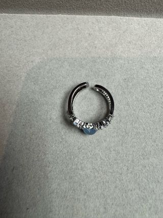 Anel Flor Coração Azul Prata