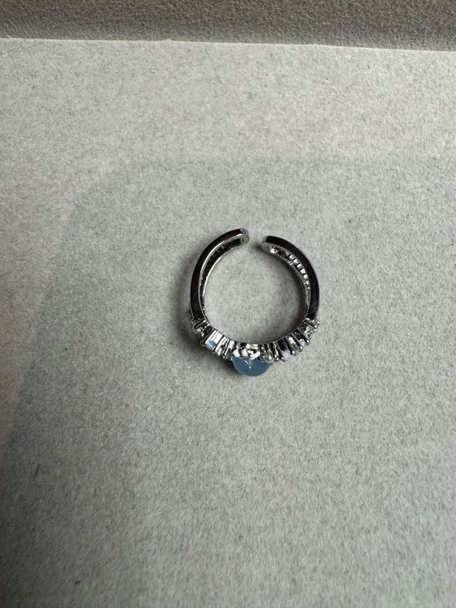 Anel Flor Coração Azul Prata