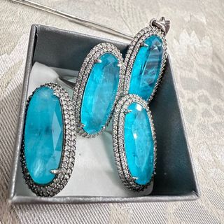 Conjunto Turmalina Paraíba Azul/Verde,Plata