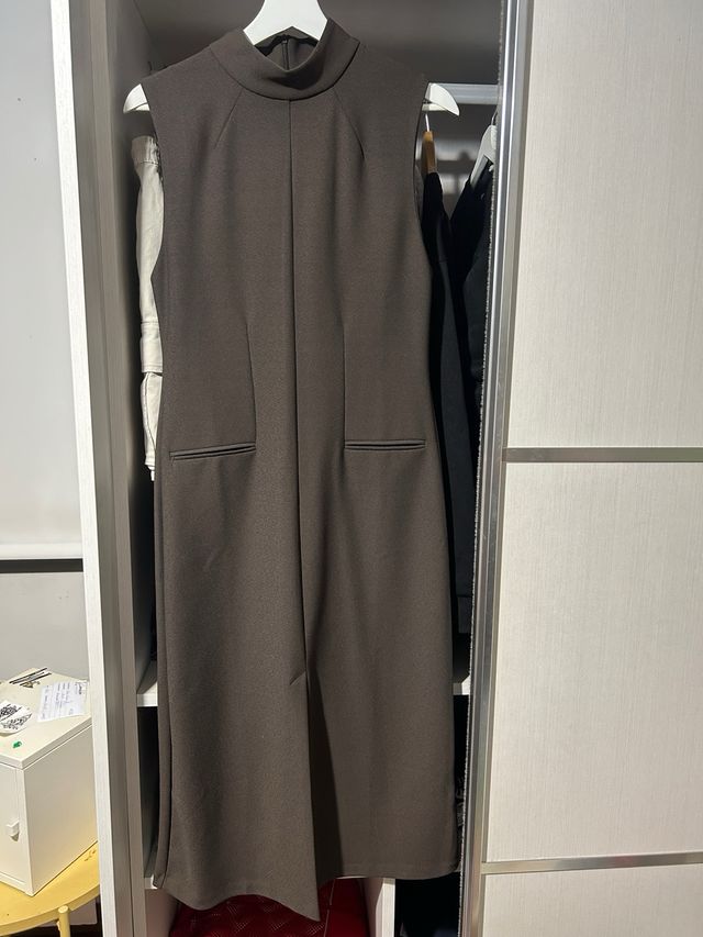 Vestido largo Zara marrón sin mangas