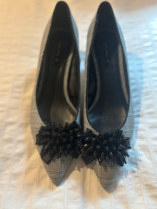 Tacones Zara Gris Cuadros Talla 38