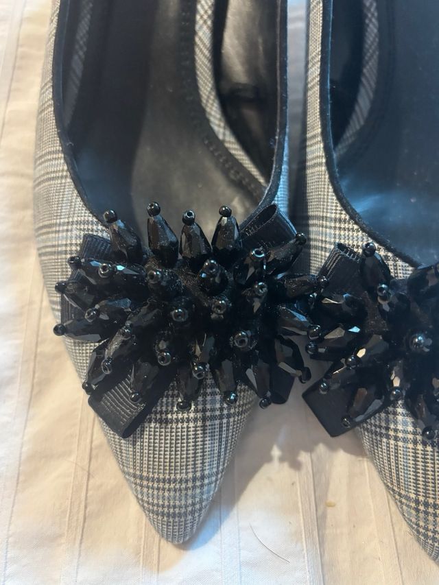 Tacones Zara Gris Cuadros Talla 38