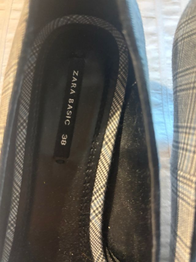 Tacones Zara Gris Cuadros Talla 38