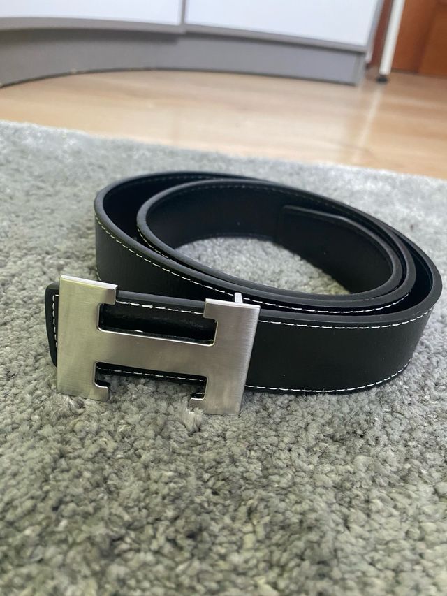Cinturón Hermes Negro Hebilla H Plata
