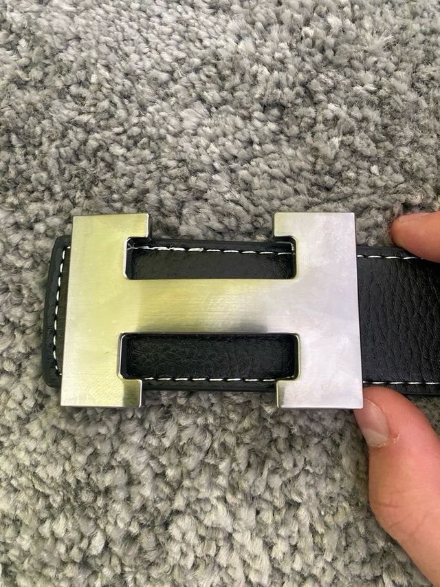 Cinturón Hermes Negro Hebilla H Plata