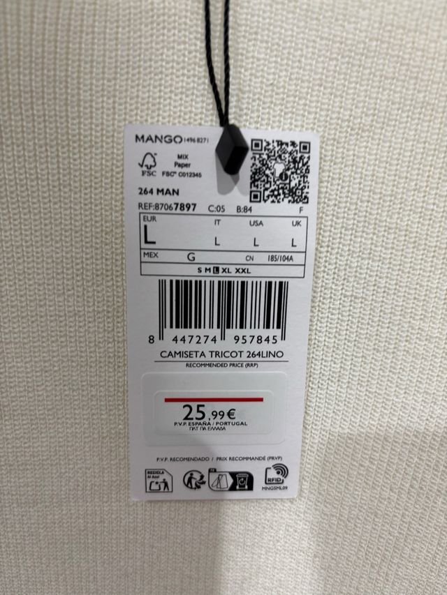 Camiseta Mango Talla L sin estrenar
