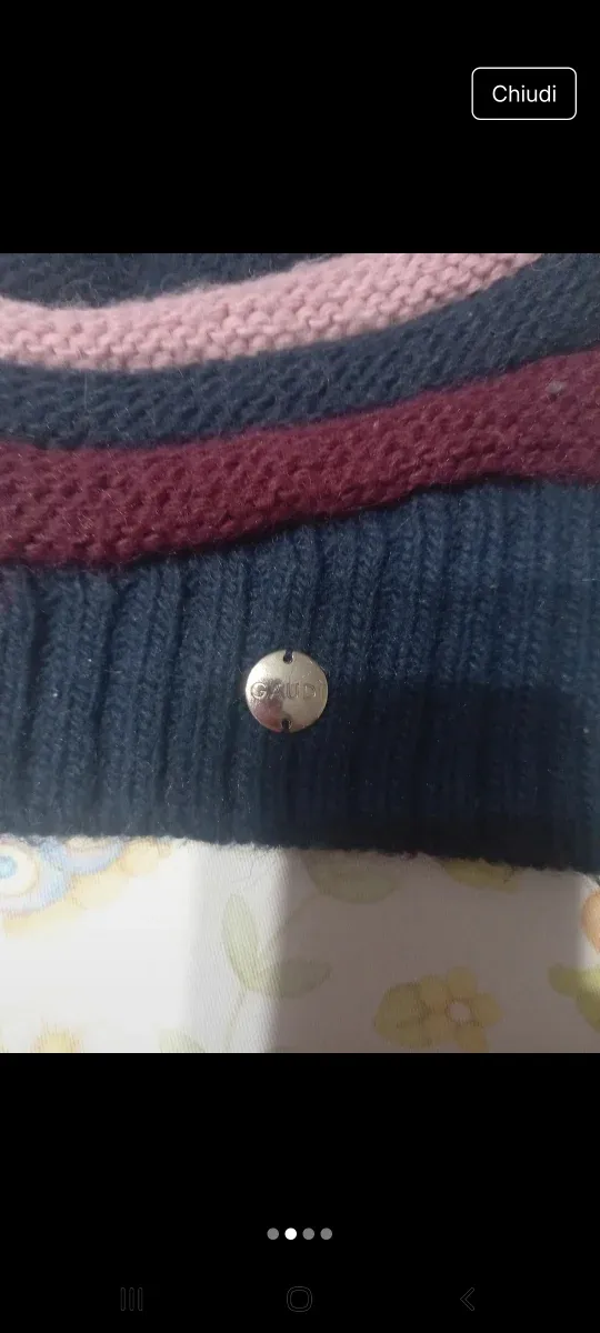 Cappello donna lana righe blu e  rosa