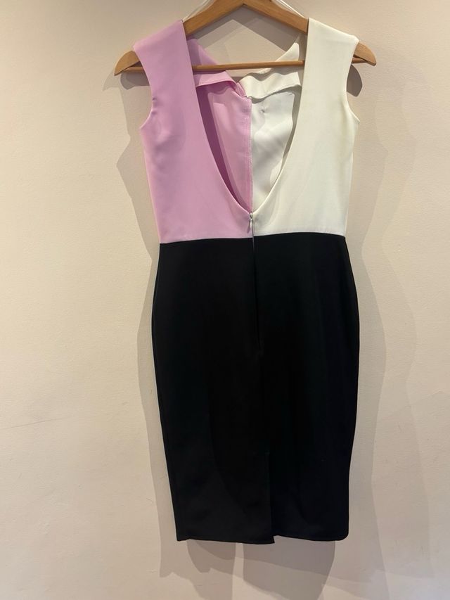 Vestido fiesta M blanco, lila y negro