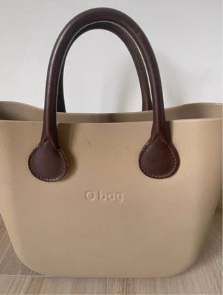 Borsa O bag beige con manici marroni