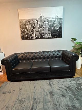 Sofá Chesterfield Nero 3 Posti Impeccabile