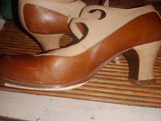 Zapatos Flamenco Tacón Carrete 6cm Beige/Marrón