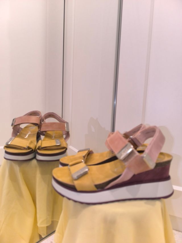 Sandalias cuña mujer rosa y amarillo N 37