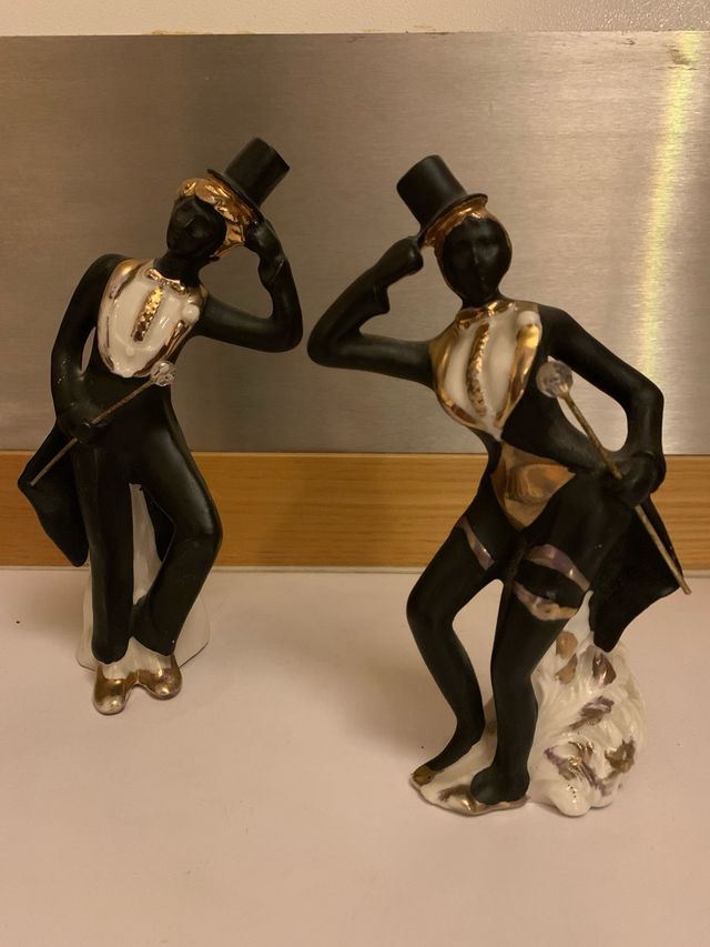 Coppia ballerini in ceramica neri e oro