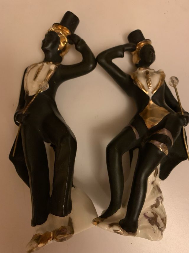 Coppia ballerini in ceramica neri e oro