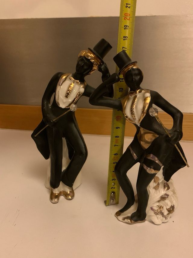 Coppia ballerini in ceramica neri e oro