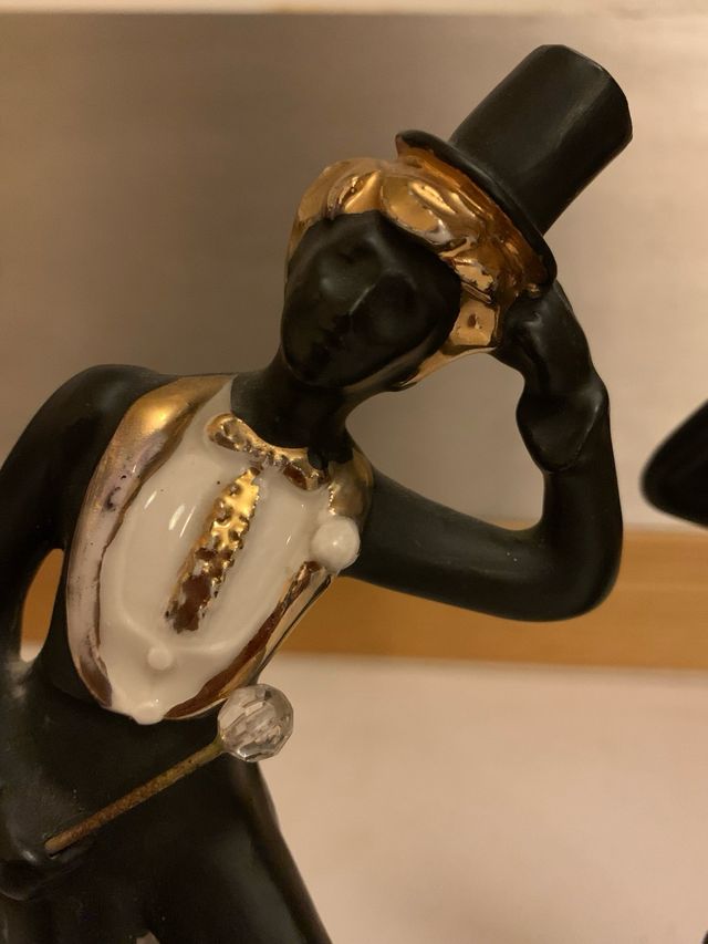 Coppia ballerini in ceramica neri e oro