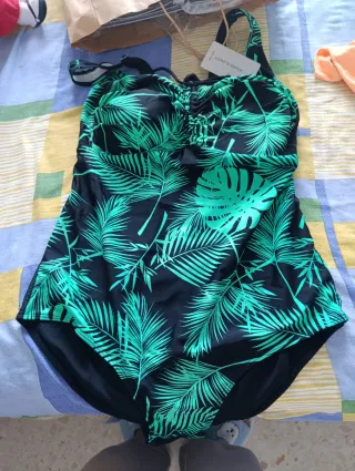 Bañador mujer POWER FLOWER verde y negro