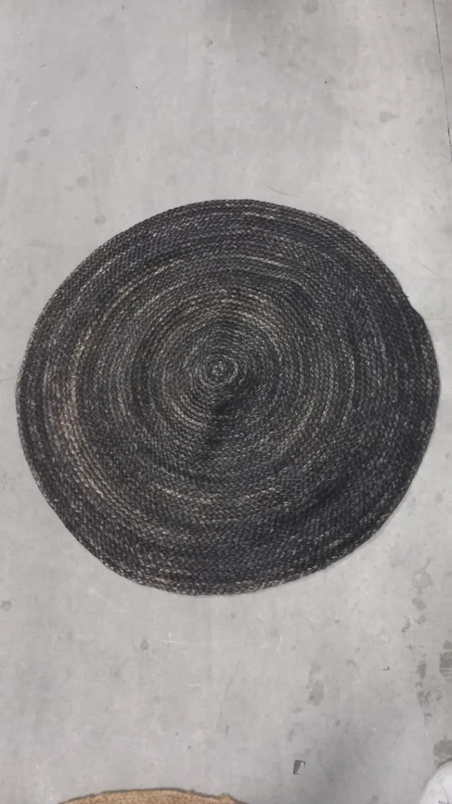 Tappeto rotondo in juta nero/grigio