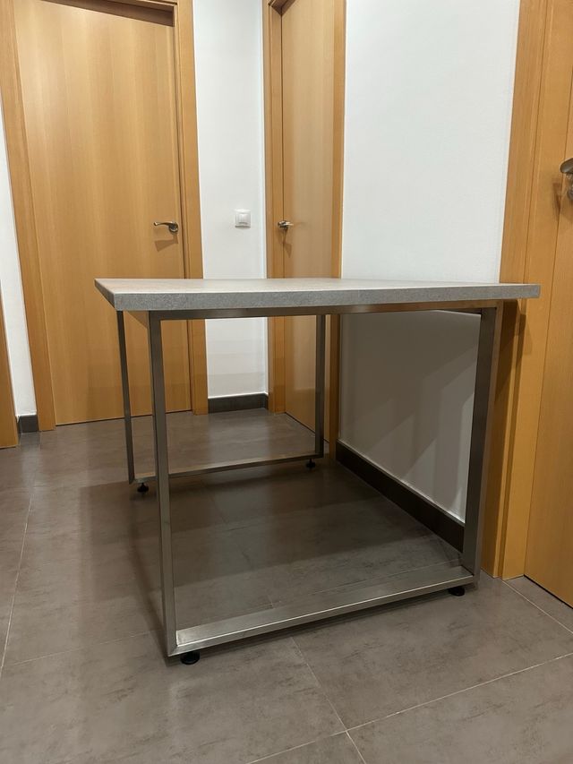 Mesa Acero Inoxidable y Madera Imitación a Piedra