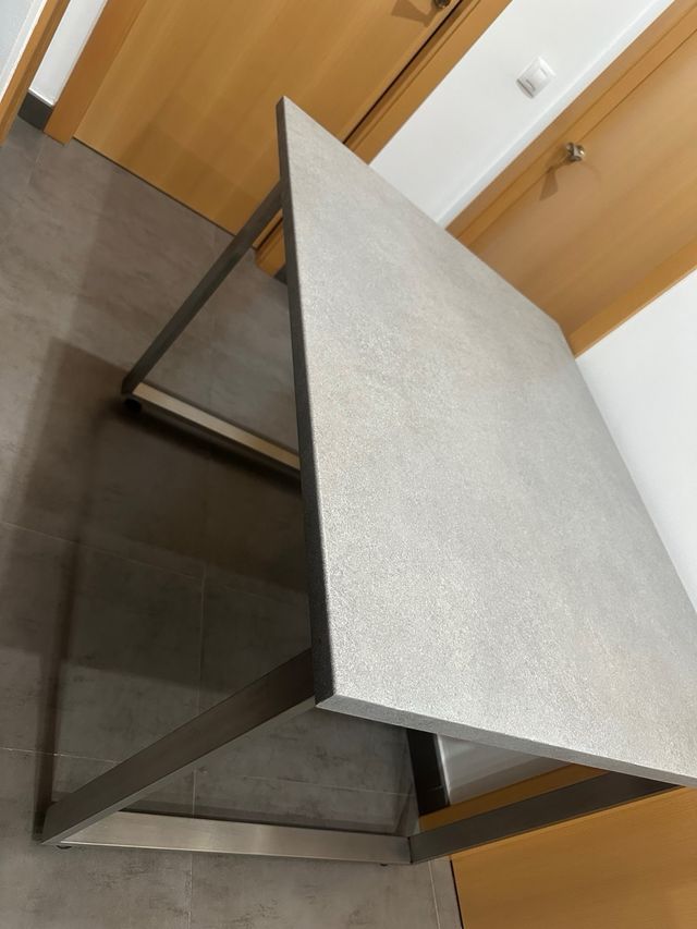 Mesa Acero Inoxidable y Madera Imitación a Piedra