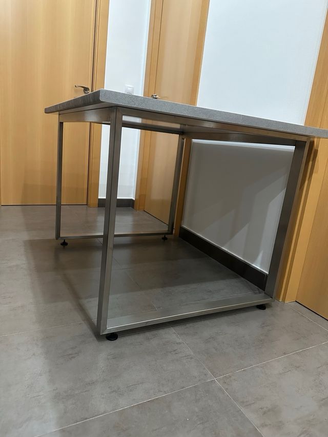 Mesa Acero Inoxidable y Madera Imitación a Piedra