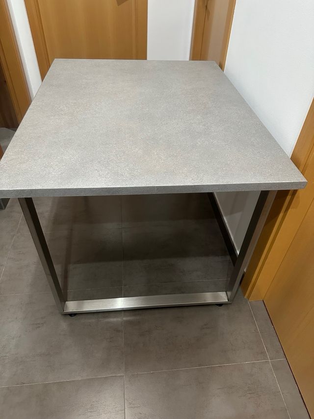 Mesa Acero Inoxidable y Madera Imitación a Piedra