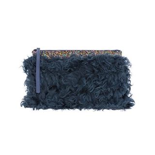 Bolso Clutch Piel y Pelo Oveja Merino Azul verdoso