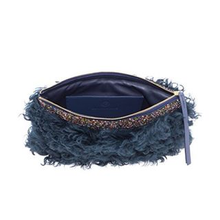 Bolso Clutch Piel y Pelo Oveja Merino Azul verdoso