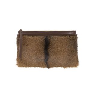 Bolso clutch piel y pelo marrón