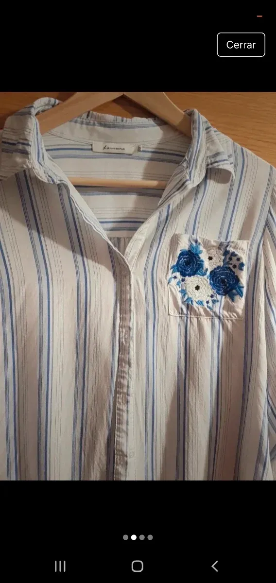 Camisa mujer rayas flor azul Talla L