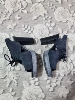 Sandali polacchine tacco 36 blu pelle Hogan