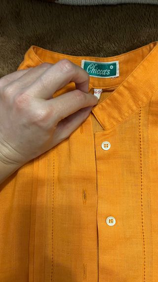 Camisa naranja manga corta lino