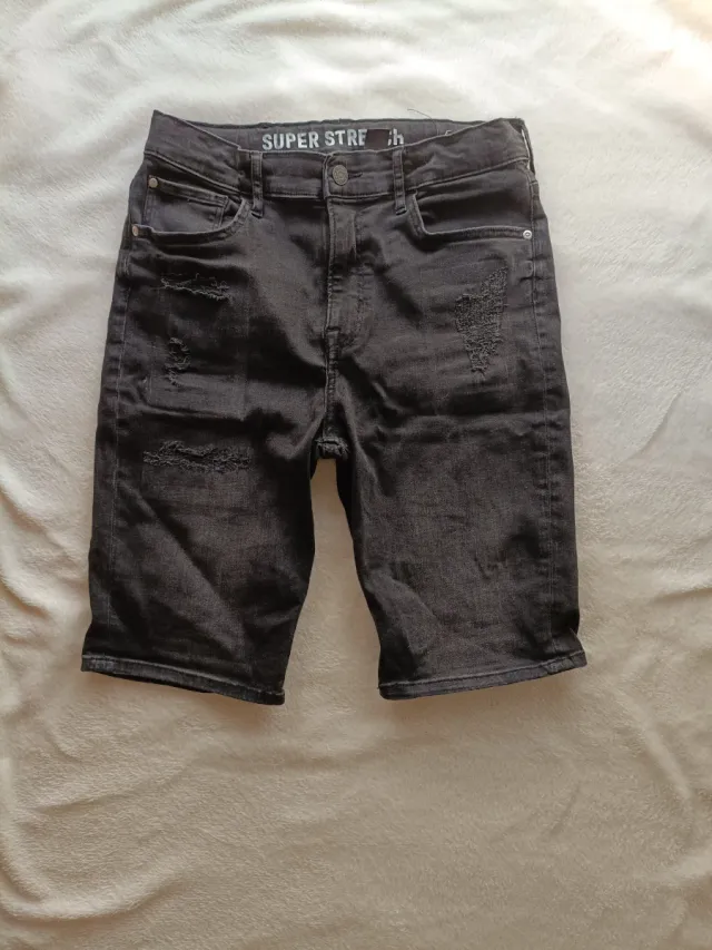 Black Ripped Denim Shorts - Boys 13-14 años