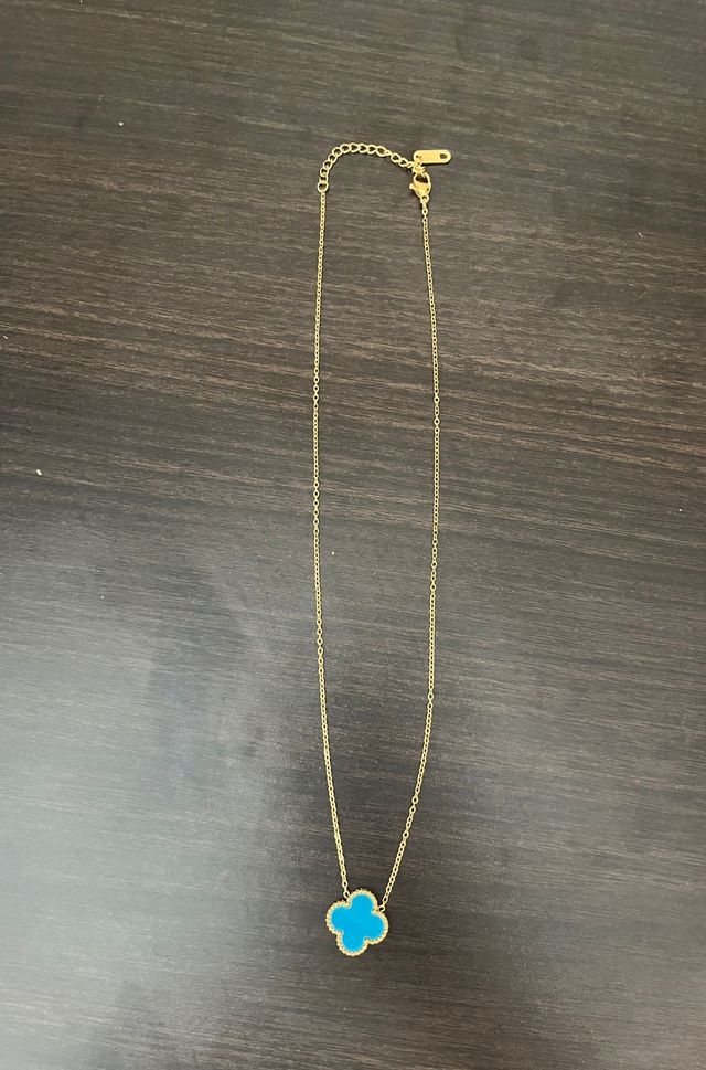 Collar Trébol Turquesa y Dorado Nuevo