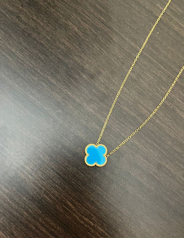 Collar Trébol Turquesa y Dorado Nuevo