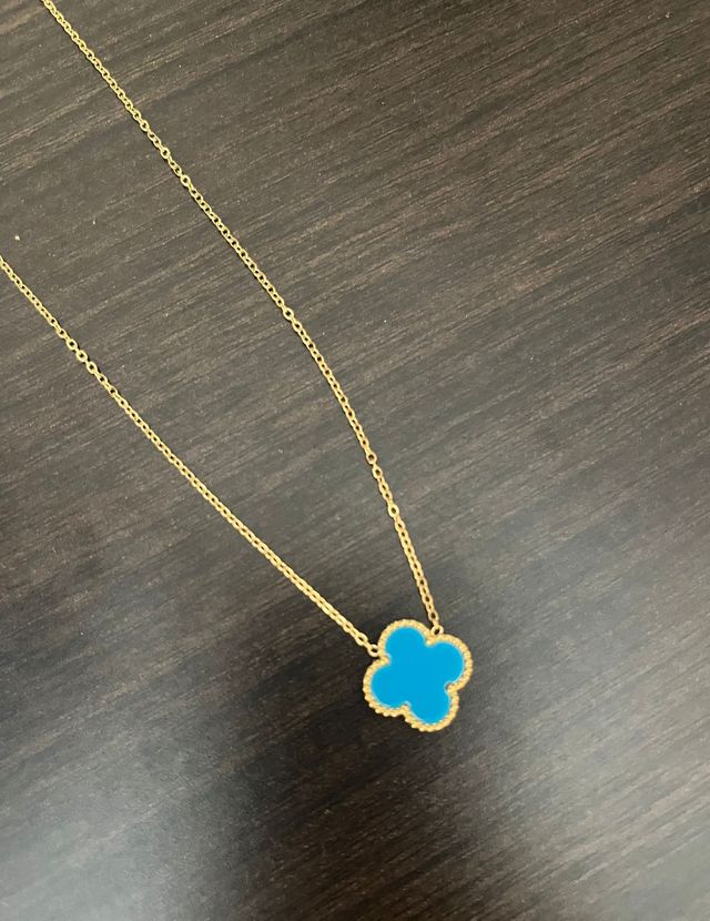 Collar Trébol Turquesa y Dorado Nuevo