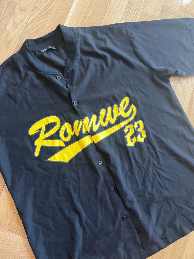 Camisa Beisbol Romwe Negra y Amarilla