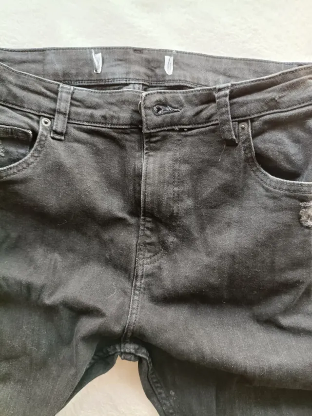 Black Distressed Skinny Jeans - Talla S