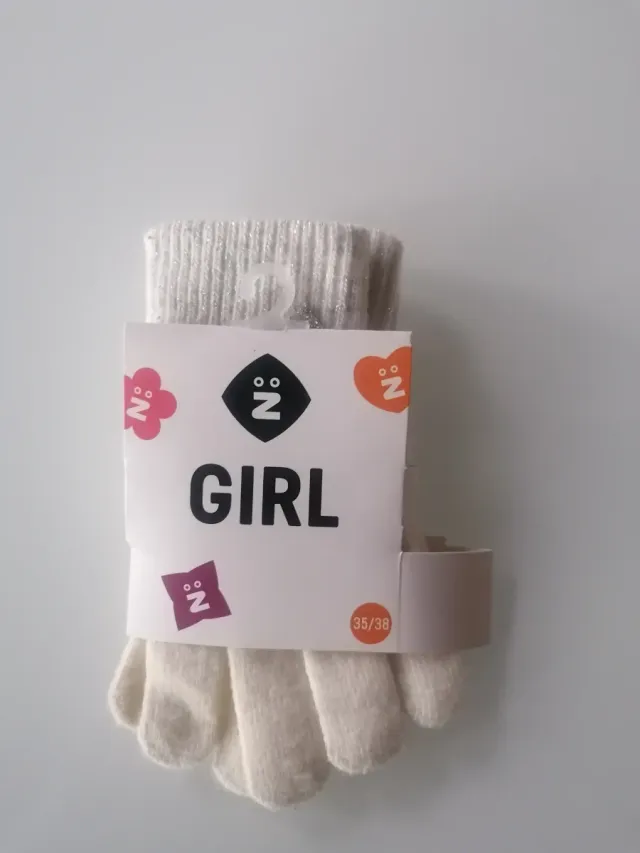 Guanti bambina panna fiocco argento. Gloves.