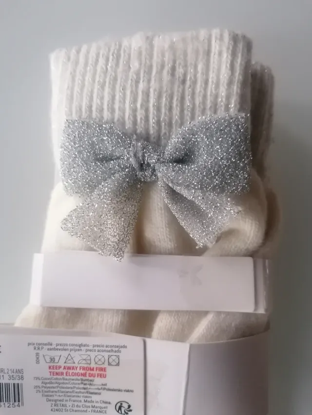 Guanti bambina panna fiocco argento. Gloves.