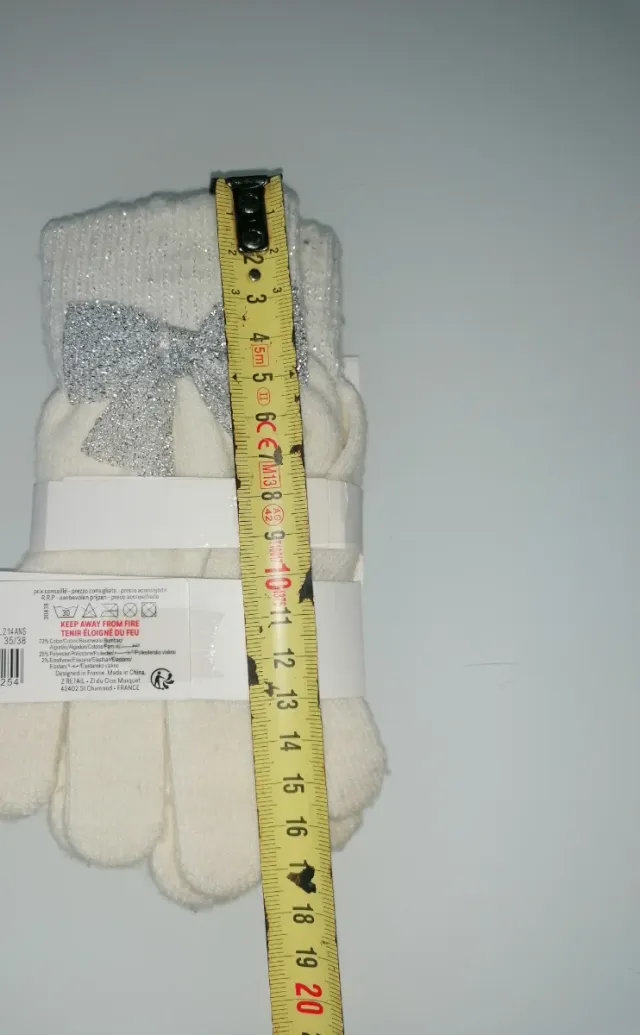 Guanti bambina panna fiocco argento. Gloves.