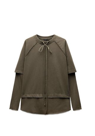 Camiseta Zara doble manga larga verde militar M