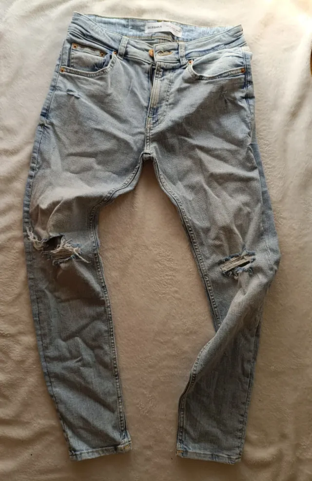 Light Blue Ripped Jeans - Bershka Men