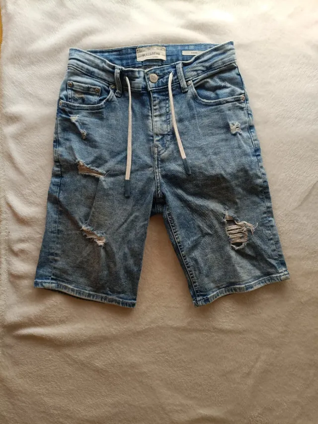 Blue Denim Ripped Shorts - Pull & Bear Men