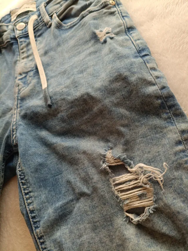 Blue Denim Ripped Shorts - Pull & Bear Men